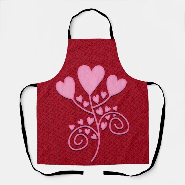 All-Over Red And Red Hearts Kitchen Apron (Front)
