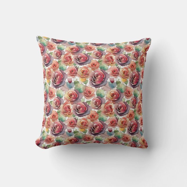 All over rose watercolor art cushion (Front)
