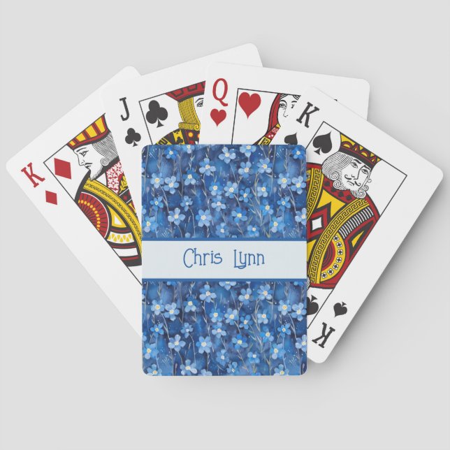 All Over Shades of Blue Floral Pattern  Playing Cards (Back)