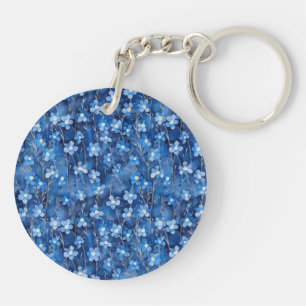 All Over Shades of Blue Floral Two-sided Key Ring