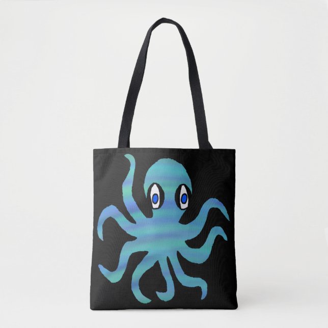 All-Over Tote - Blue Green Octopus (black) Bag (Front)