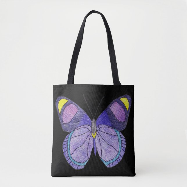 All-Over Tote - Purple Butterfly (black) Bag (Front)
