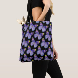 All-Over Tote - Purple Butterfly (pattern black) Bag