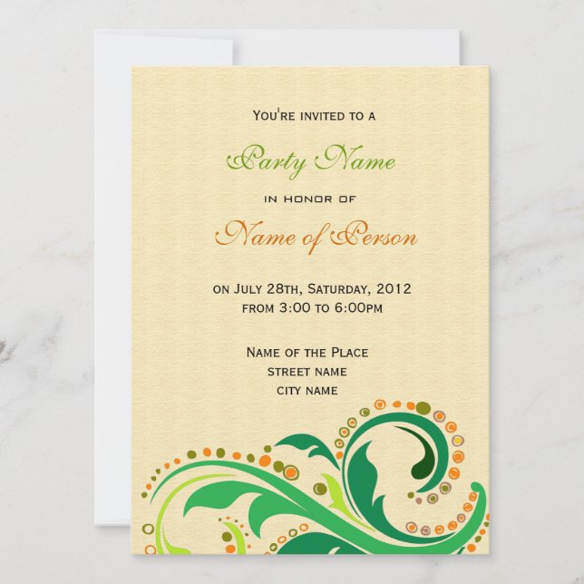 All parties invitation, swirl floral invitation (Front)