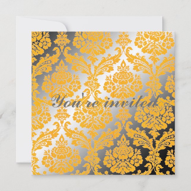 All parties invitation. yellow damsk invitation (Front)