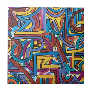 All Paths Go There-Hand Painted Abstract Art Tile