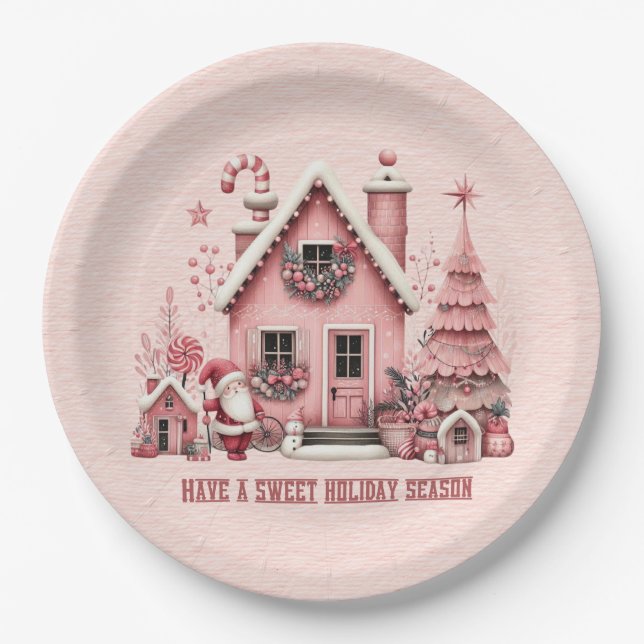 All Pink Have A Sweet Holiday Season House Paper Plate (Front)