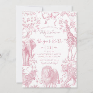 All Pink Safari Toile Baby Shower Invitation