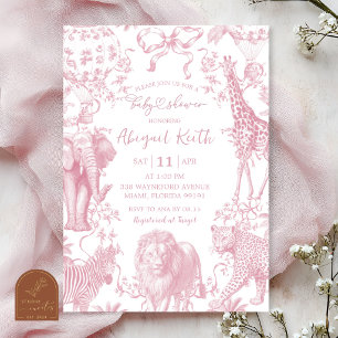 All Pink Safari Toile Baby Shower Invitation