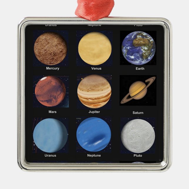All Planets Science Photos With Names Metal Tree Decoration (Front)