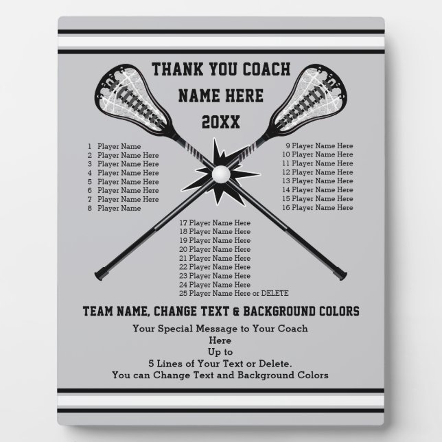 All Player's Name Lacrosse Coach Gifts, Team Colou Plaque (Front)