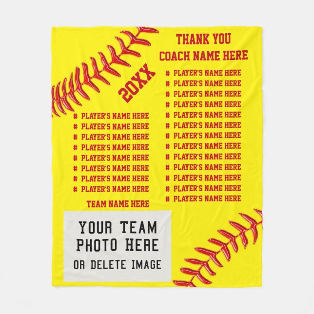ALL Players NAMES, PHOTO Softball Coach Gift Ideas Fleece Blanket (Front)