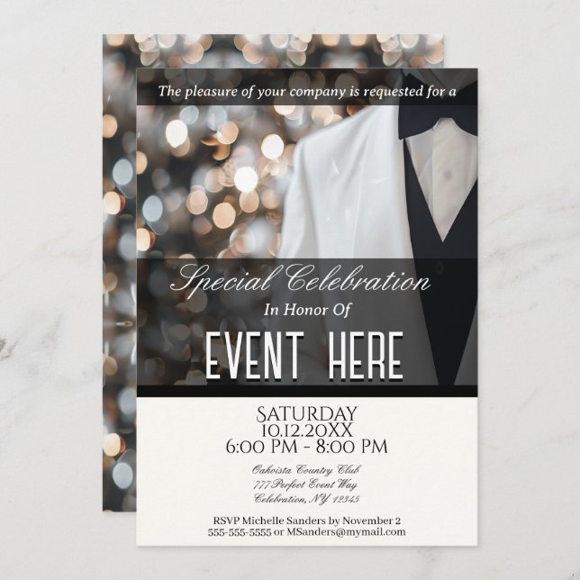 All Purpose Elegant | White Tuxedo Invitation (Front/Back)