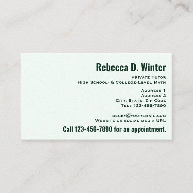 All-Purpose Simple Classic Mint Green Professional Business Card (Front)