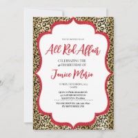 All Red Party Leopard Birthday Invitation