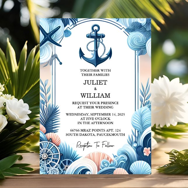 All Rope Knot Boat Ship Navy Blue Nautical Wedding Invitation (Creator Uploaded)