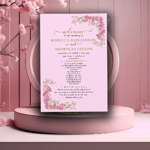 All Rosy Cute Flowers Botanical Wedding Program