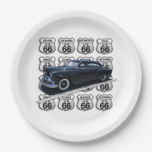 All Route 66 Signs with a Black Car Paper Plate