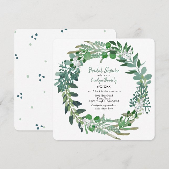 All Season Green Foliage Wreath Bridal Shower Invitation (Front/Back)