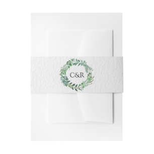 All Season Green Foliage Wreath Wedding Invitation Belly Band