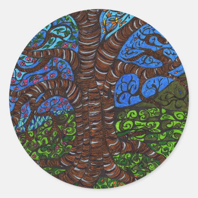 all season tree classic round sticker (Front)