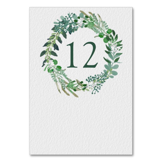 All Seasons Green leaf Wreath Wedding Table Number (Back)