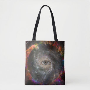All seeing eye in space tote bag