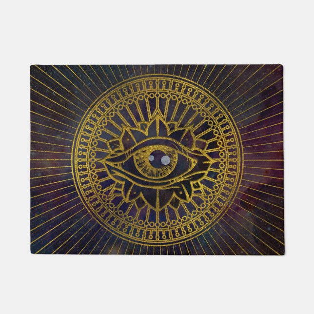All Seeing Mystic Eye Gold on Nebula Sky Doormat (Front)