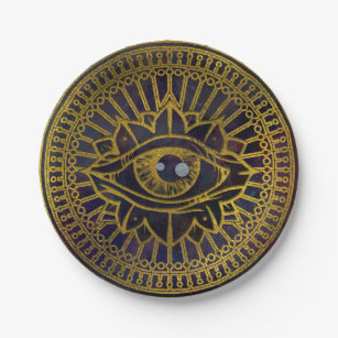 All Seeing Mystic Eye Gold on Nebula Sky Paper Plate