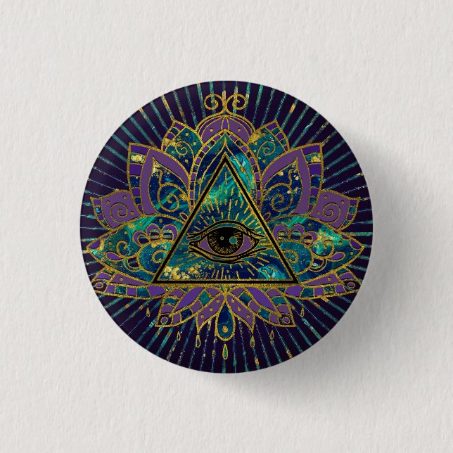 All Seeing Mystic Eye in Lotus Flower 3 Cm Round Badge (Front)