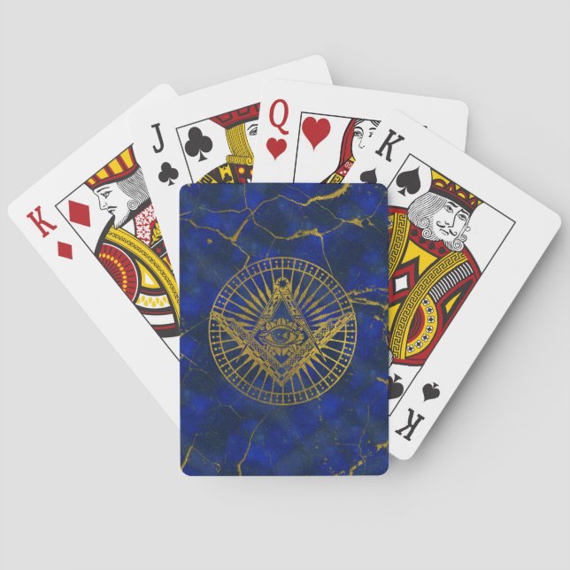 All Seeing Mystic Eye in Masonic Compass on Lapis Playing Cards (Back)