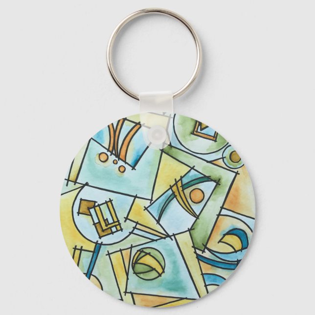 All Shapes And Sizes-Hand Painted Modern Geometric Key Ring (Front)