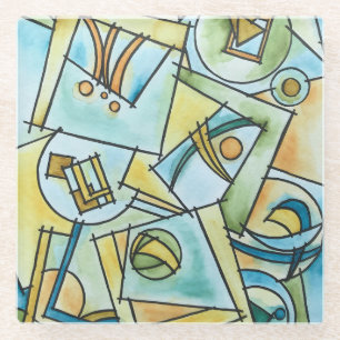 All Shapes And Sizes-Modern Geometric Art Glass Coaster