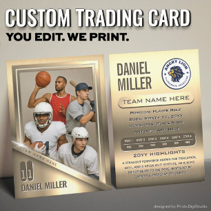 All Sports Custom Trading Card, Gold Chrome Steel Calling Card