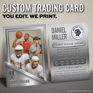 All Sports Custom Trading Card, Grey Chrome Steel Calling Card
