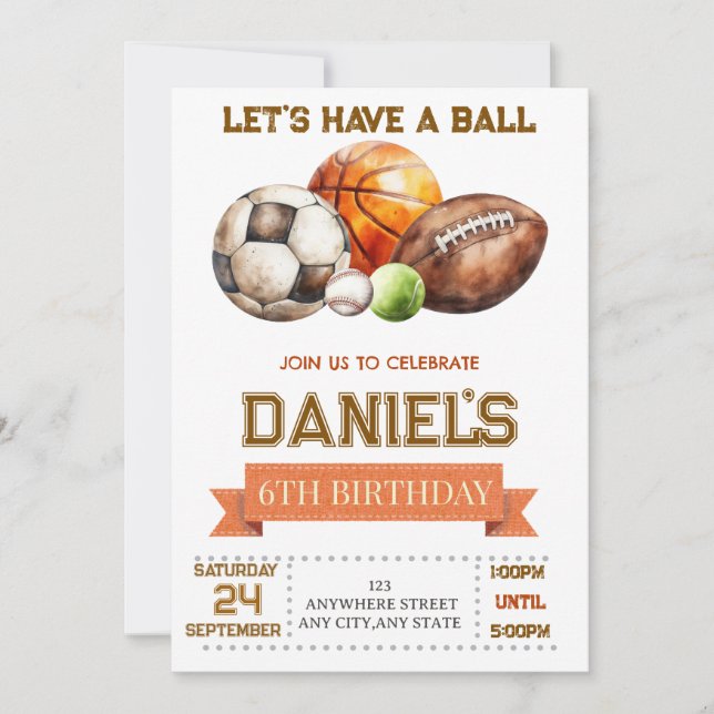 All Sports Let's Have a Ball Boy Birthday (Front)