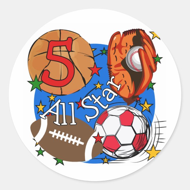 All Star 5th Birthday T-shirts and Gifts Classic Round Sticker (Front)