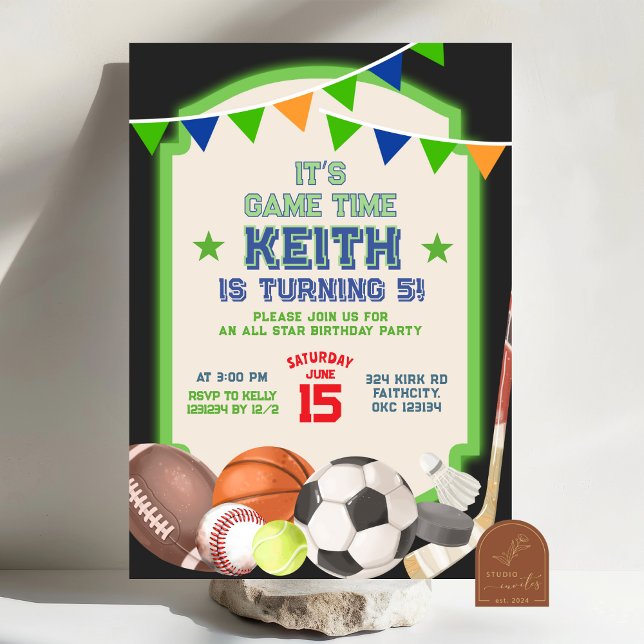 All Star All Sports Theme Kids Birthday Invitation (Creator Uploaded)