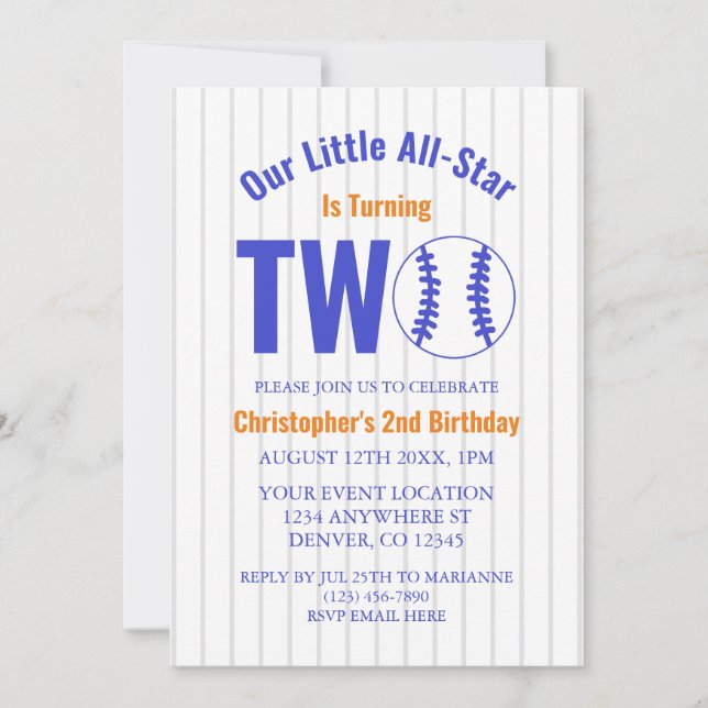 All-Star Baseball 2nd Birthday Invitation (Front)