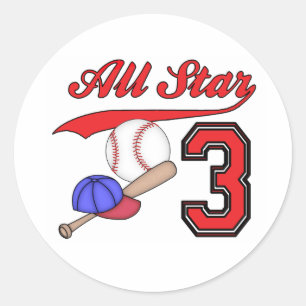 All Star Baseball 3rd Birthday Classic Round Stick Sticker