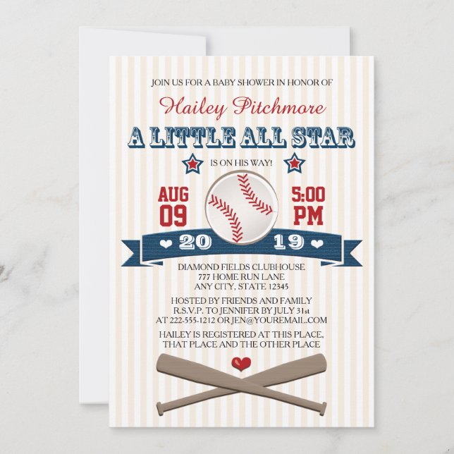 ALL STAR BASEBALL BABY SHOWER INVITATION (Front)