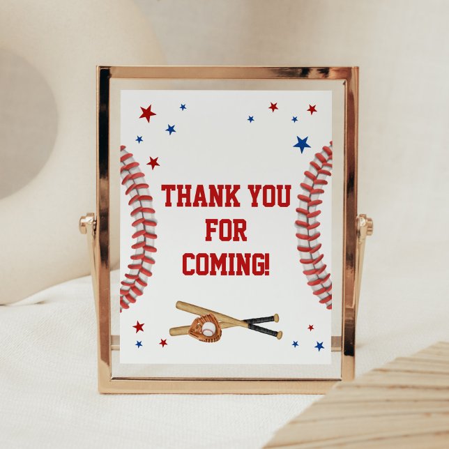 All Star Baseball Baby Shower Thank you for Coming Poster (Sports Baby Shower Thank you for Coming Sign)