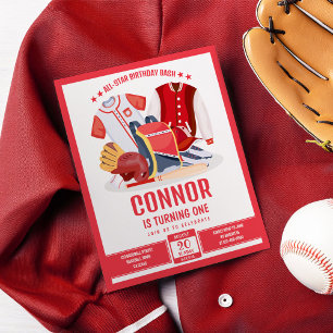 All Star Baseball Red Budget Birthday Invitation