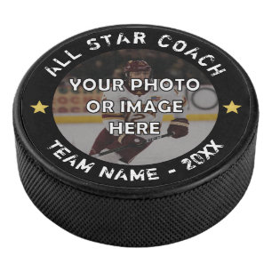 ALL STAR COACH Photo Your Text and Colour Hockey Puck