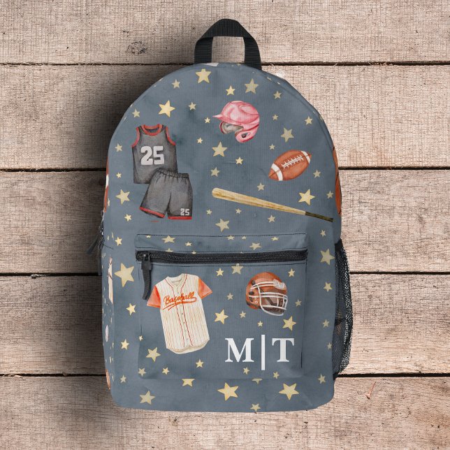 All Star Football Baseball Basketball Watercolor Printed Backpack (Creator Uploaded)