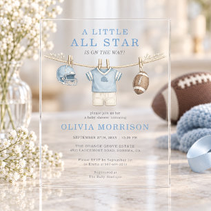 All Star Football Clothesline Baby Shower Acrylic Invitations