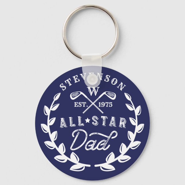 All Star Golfing Dad Monogram Golf Club Crest Key Ring (Front)