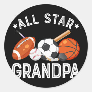 All Star Grandpa Of The Birthday Boy Sketll Soccer Classic Round Sticker