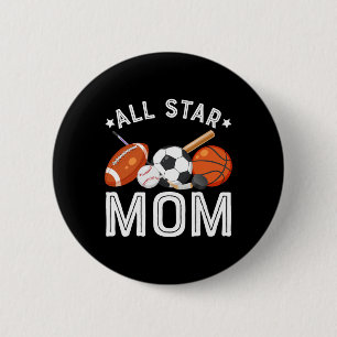 All Star Mom Of The Birthday Boy Sketll Soccer Spo 6 Cm Round Badge