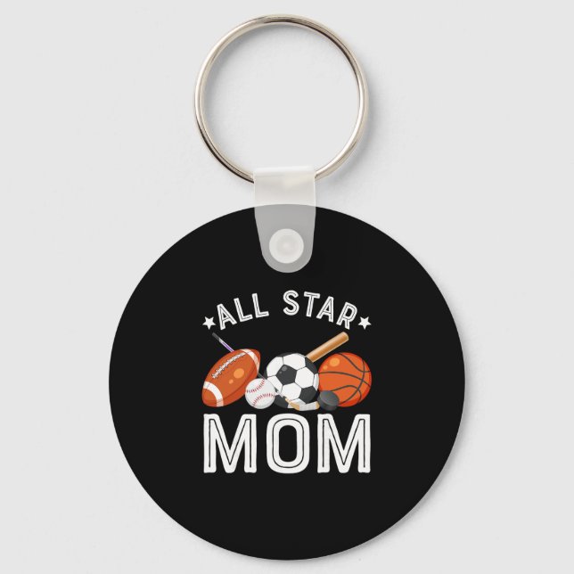 All Star Mom Of The Birthday Boy Sketll Soccer Spo Key Ring (Front)
